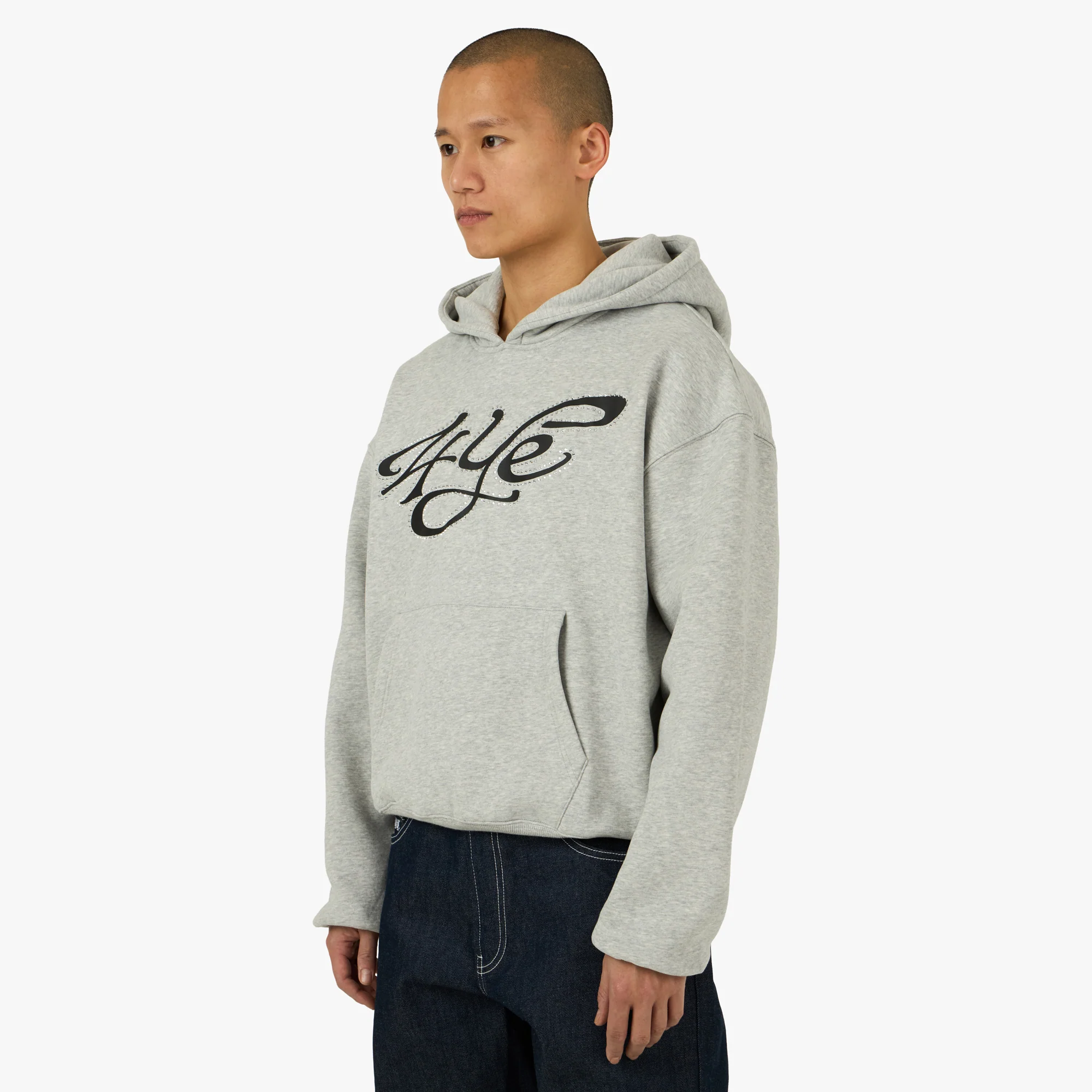 4YE Signature Rhinestone Hoodie Light Heather Grey - Image 2