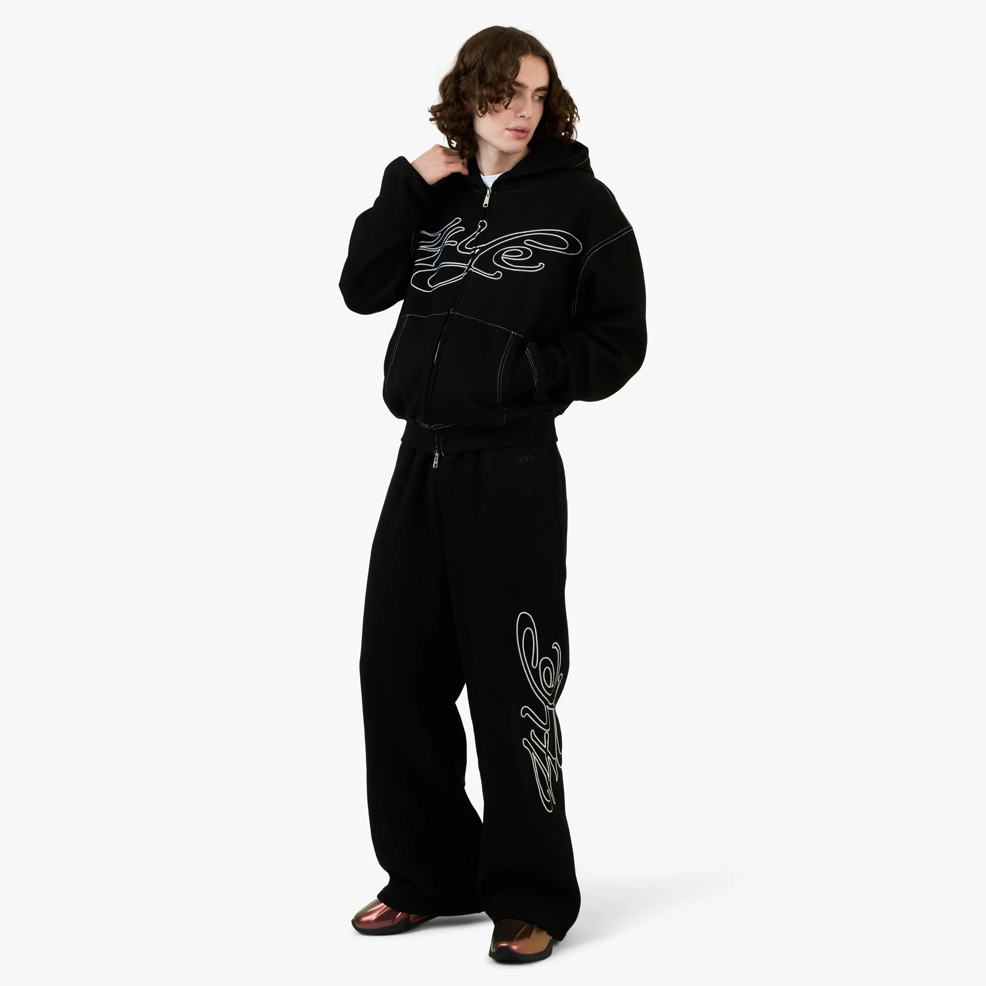 4YE Signature Zip Hoodie Black/White - Image 6