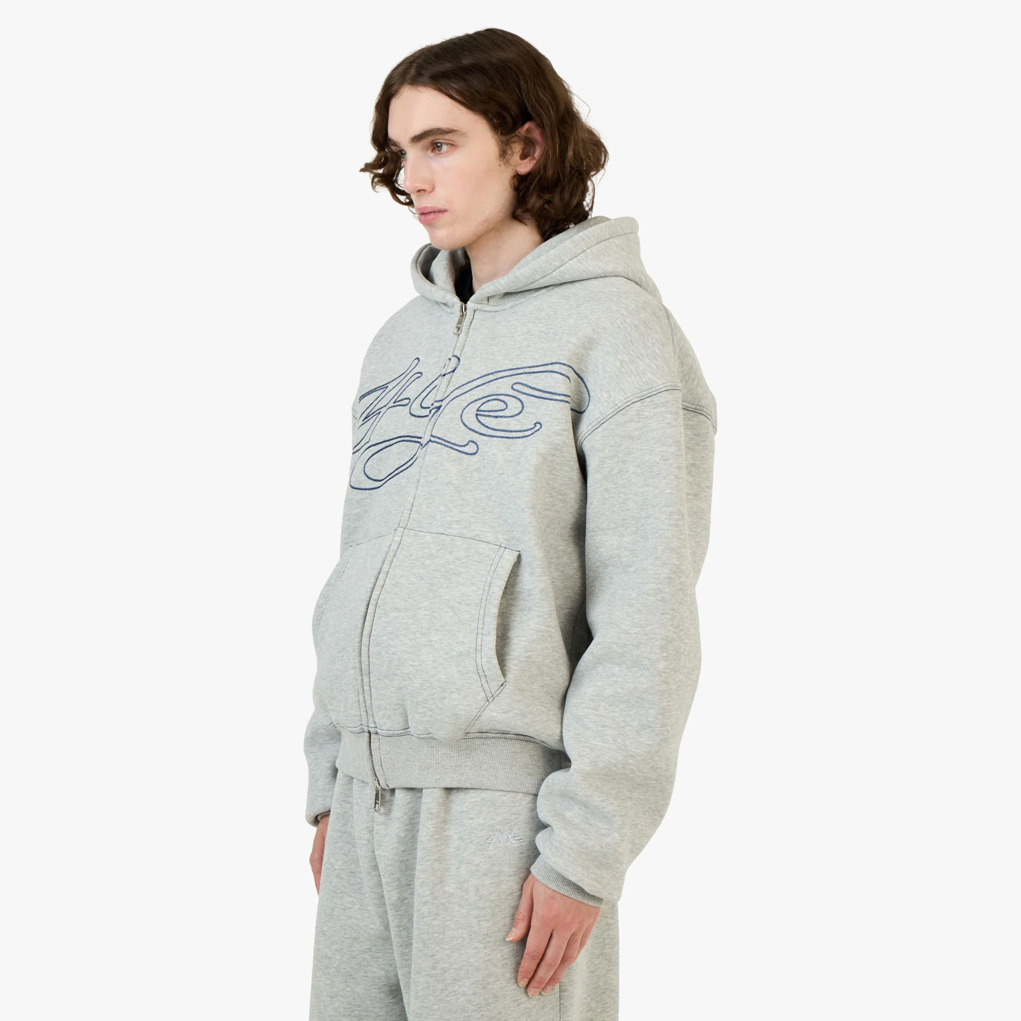 4YE Signature Zip Hoodie Light Heather Grey - Image 2