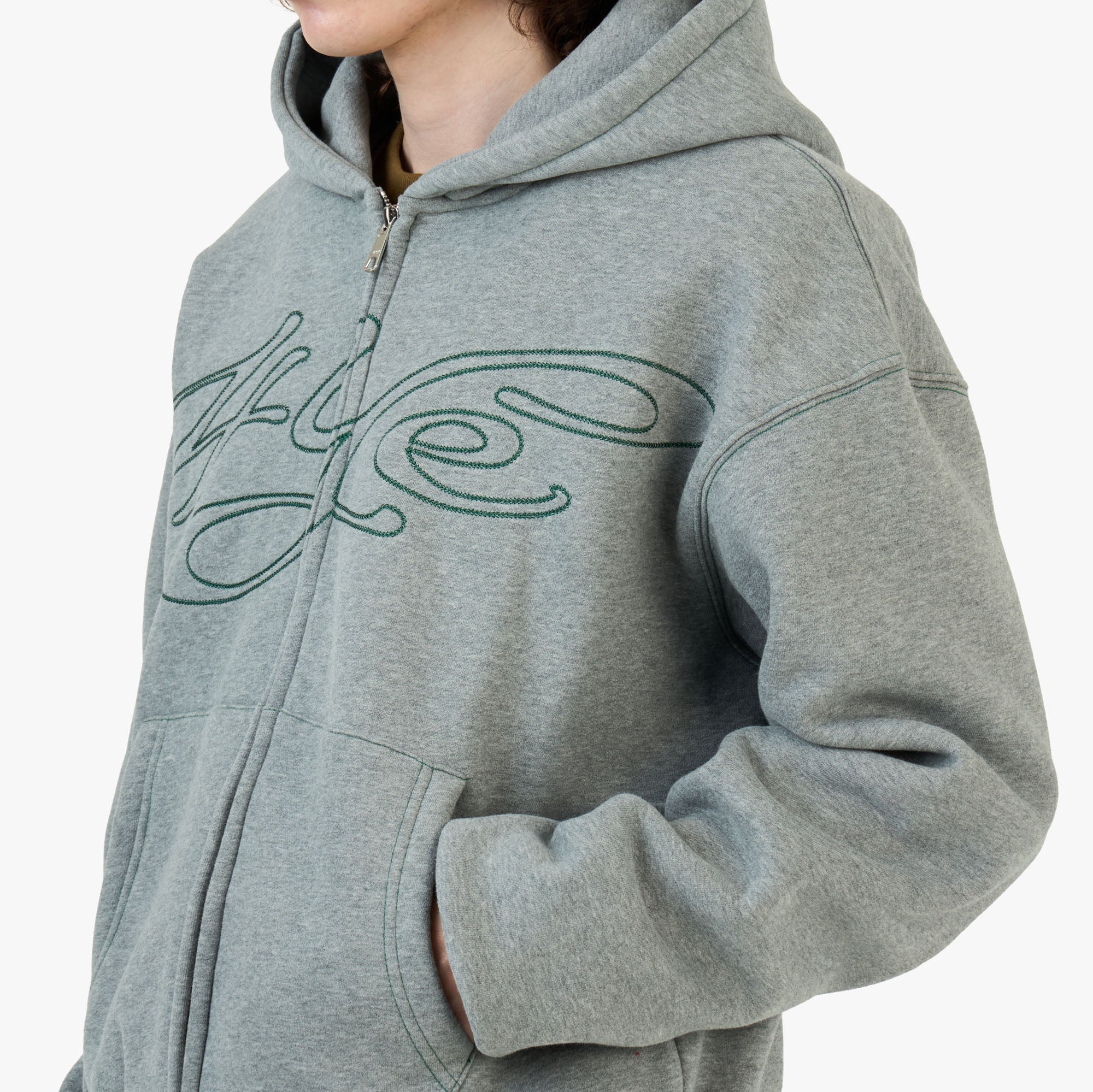 4YE Signature Zip Hoodie Medium Grey / Forrest Green - Image 5