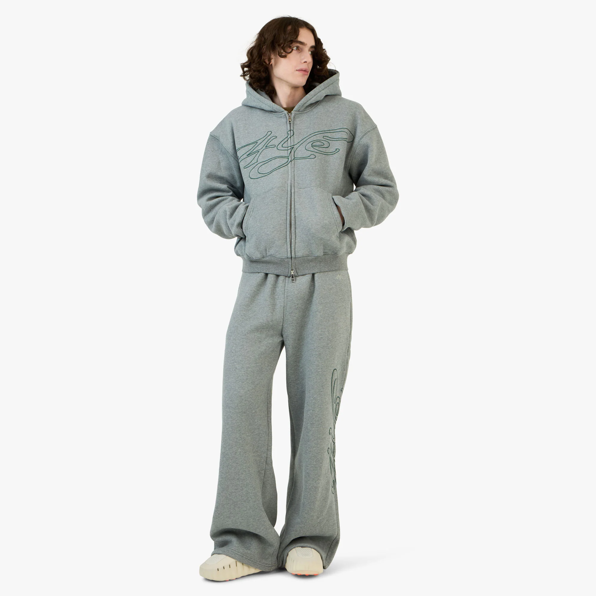 4YE Signature Zip Wide Pant Medium Grey / Forrest Green - Image 6