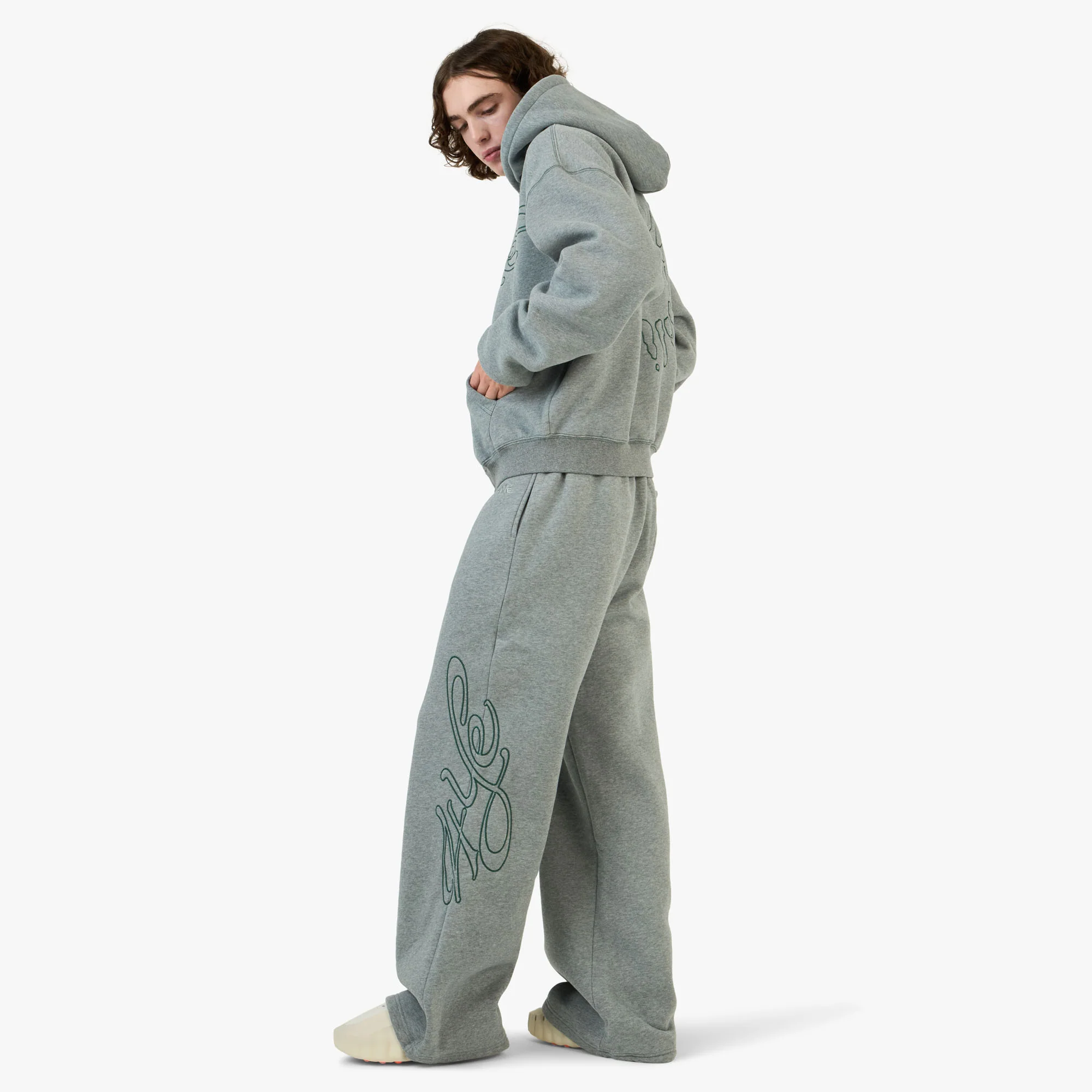 4YE Signature Zip Wide Pant Medium Grey / Forrest Green - Image 7
