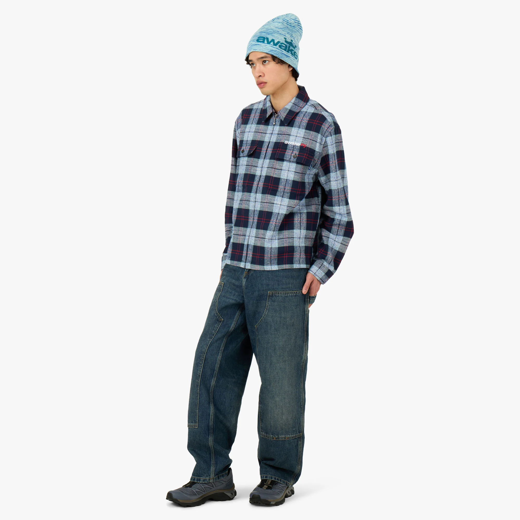 Awake NY Flannel Zip Shirt Blue - Image 6