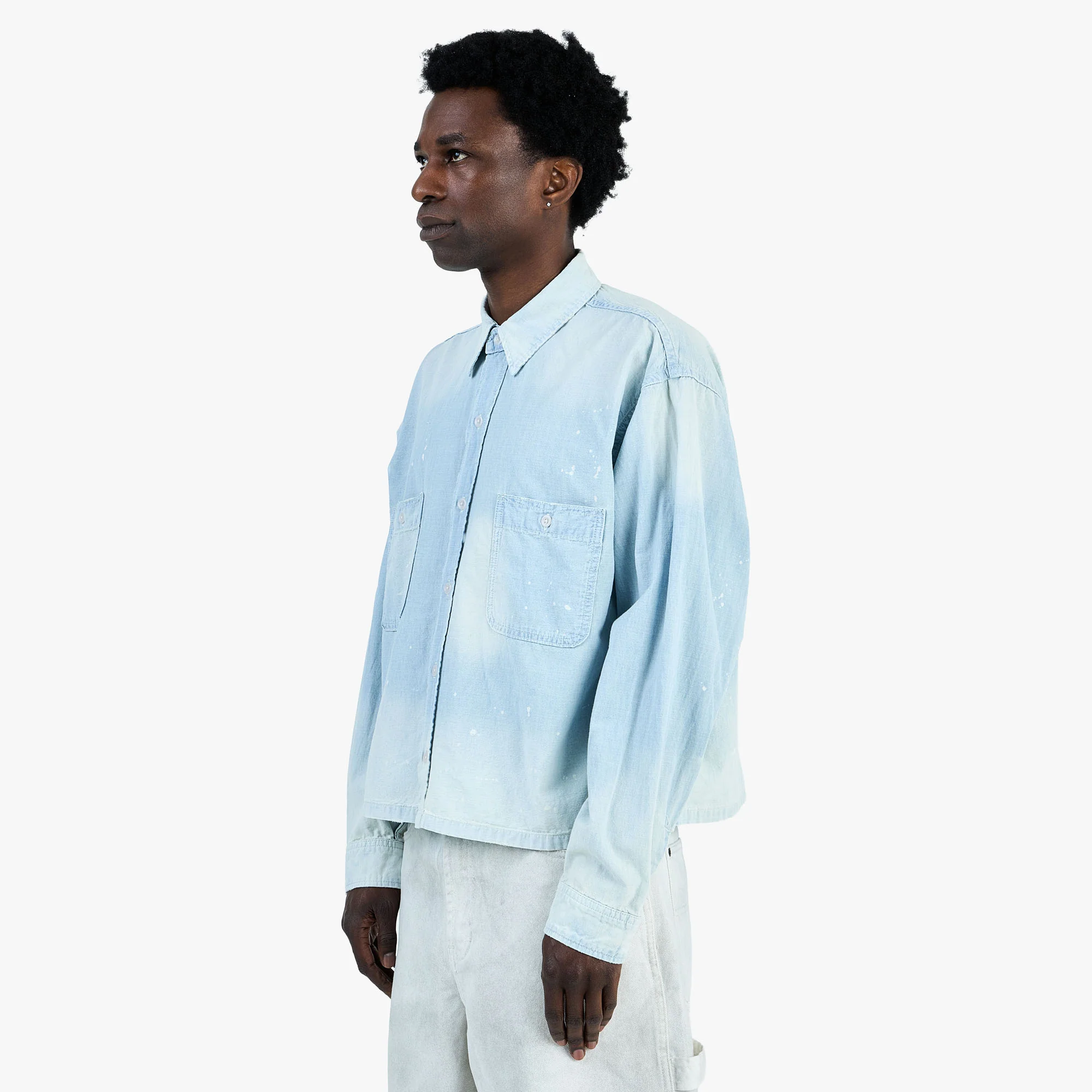 BEAMS Damage Chambray Shirt / Fade Blue - Image 2