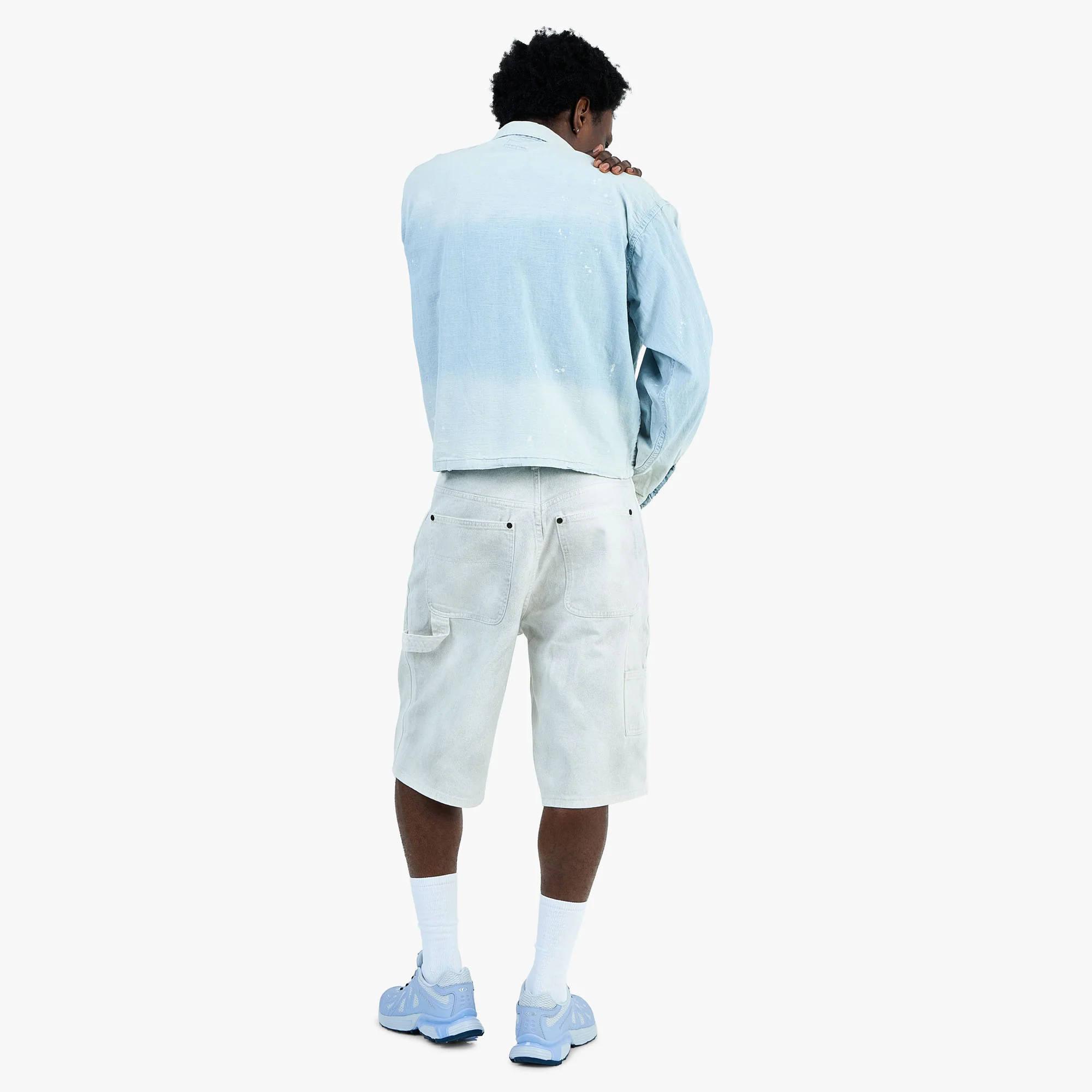 BEAMS Damage Chambray Shirt / Fade Blue - Image 7