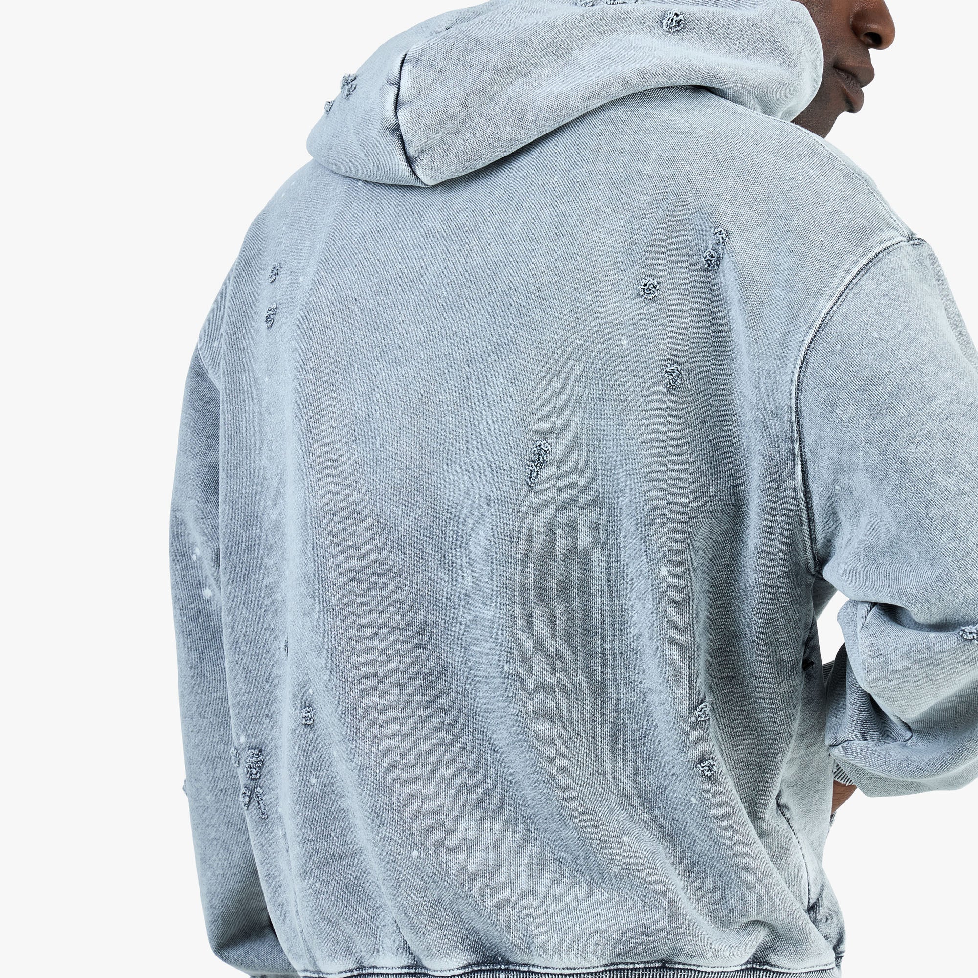 BEAMS Damage Short Hoodie / Fade Grey - Image 5