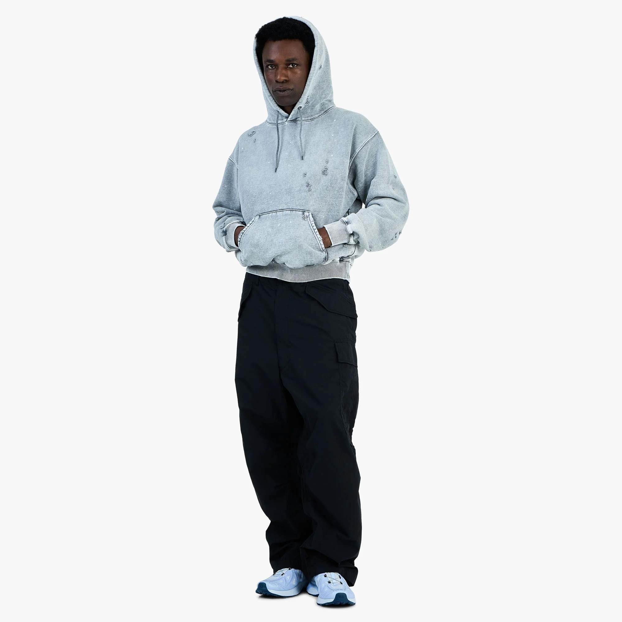 BEAMS Damage Short Hoodie / Fade Grey - Image 6