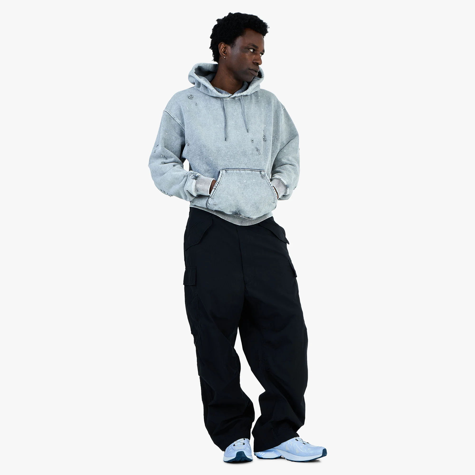 BEAMS Damage Short Hoodie / Fade Grey - Image 7
