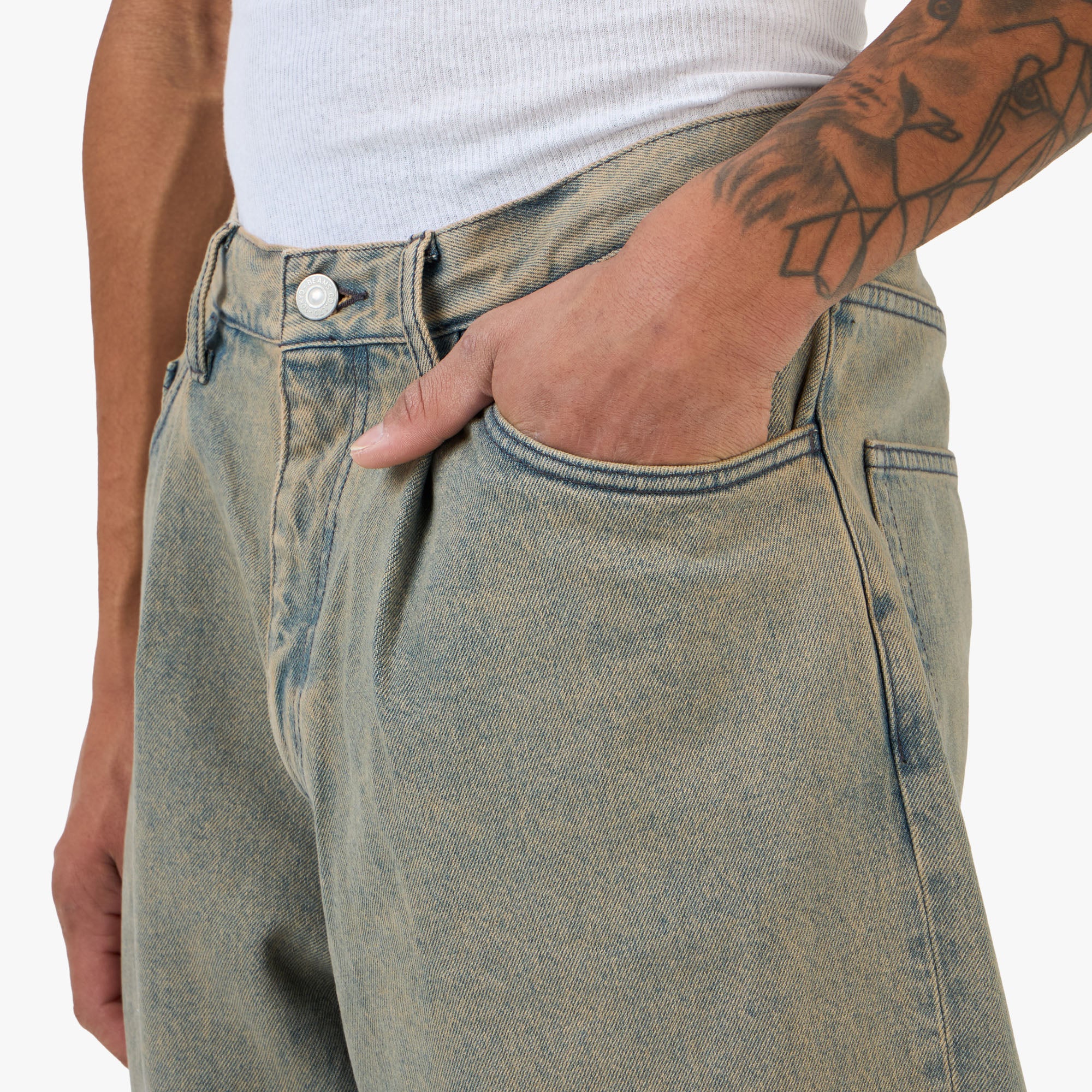Beams Wide Tapered Denim Pink Used - Image 4