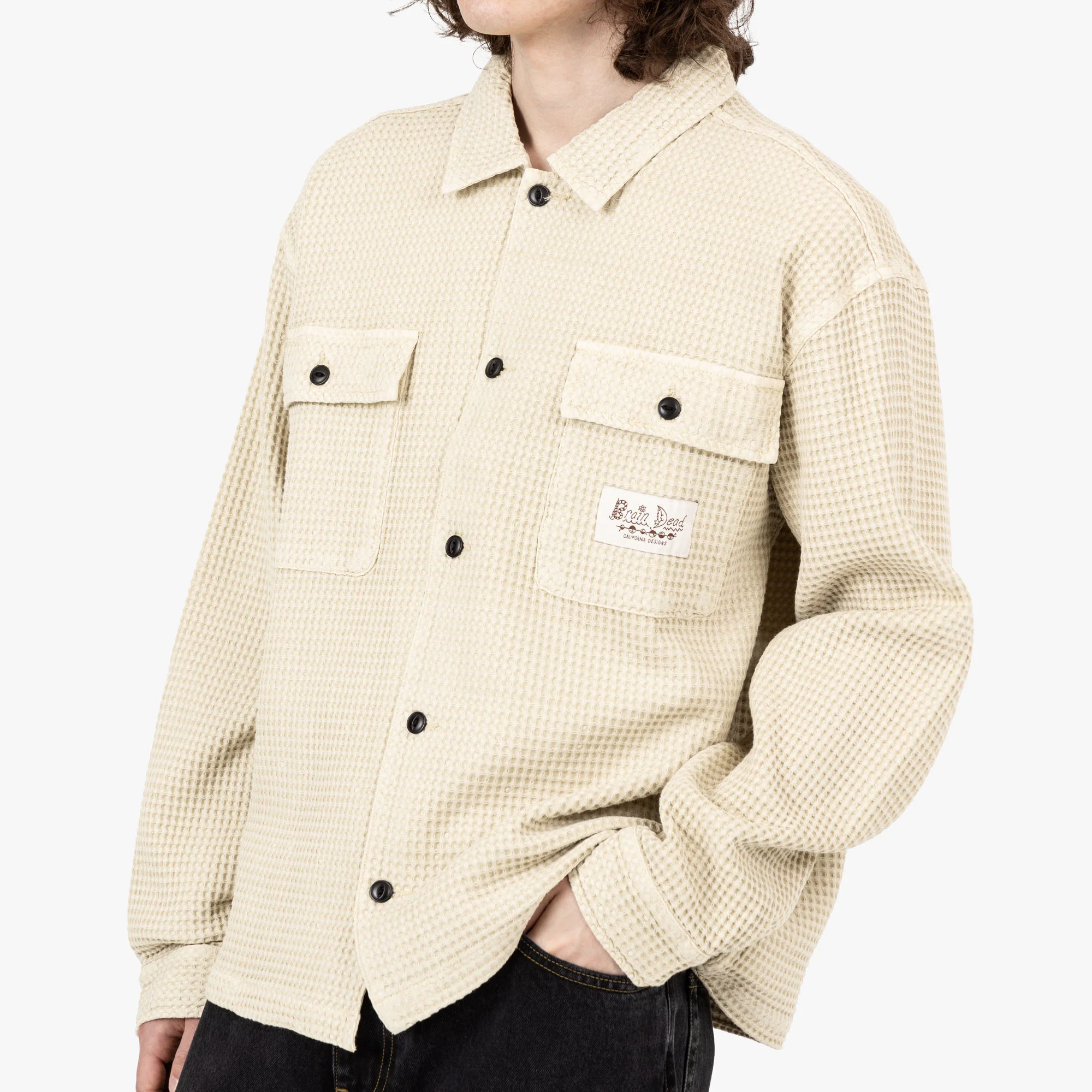 Brain Dead Waffle Button Front Shirt / Tan - Image 4