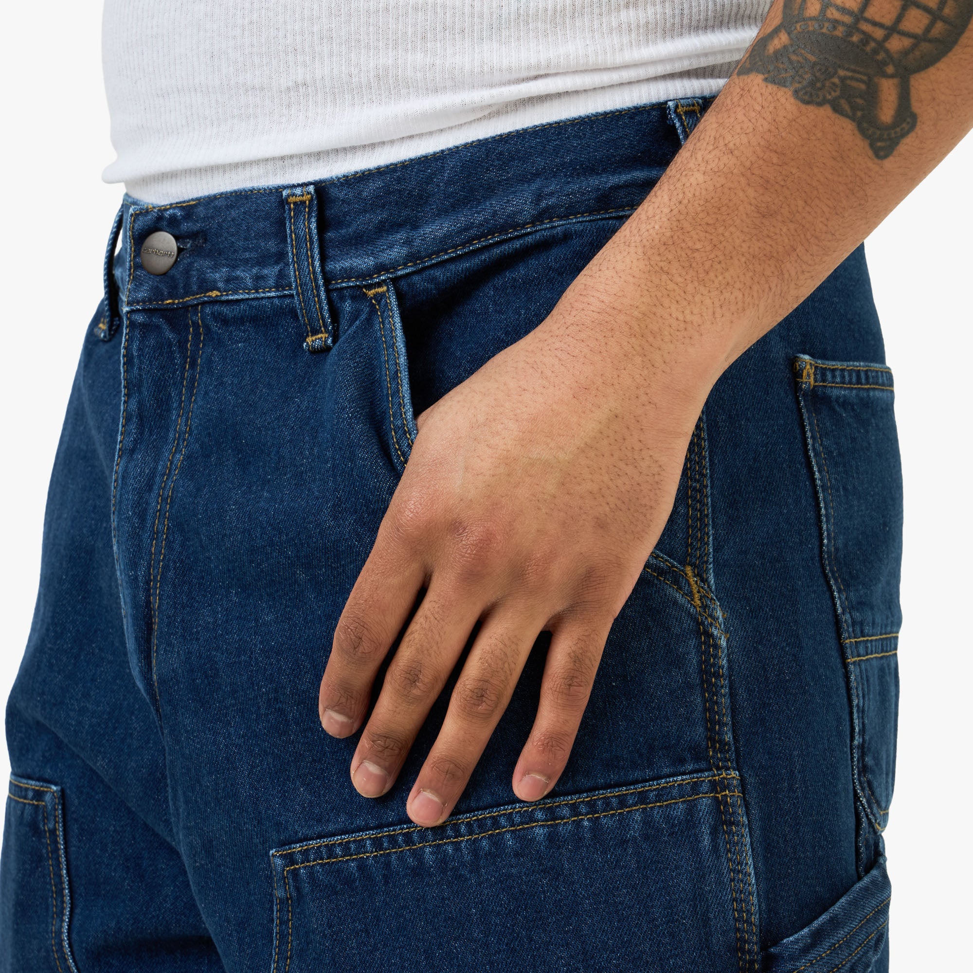 Carhartt WIP Double Knee Short Blue / Heavy Worn Bleached - Image 4