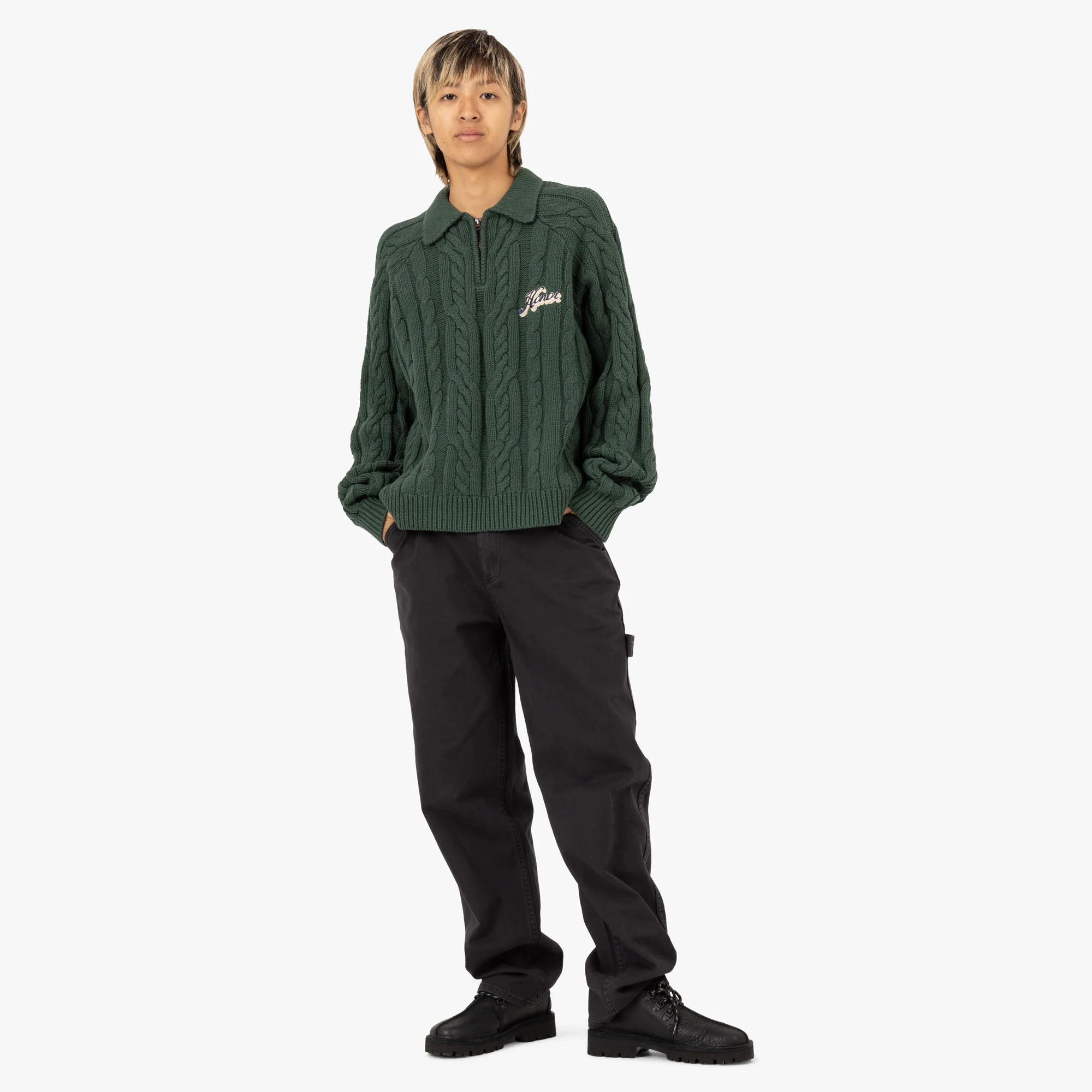 Honor The Gift Cable Zip Leisure Henley / Green - Image 6