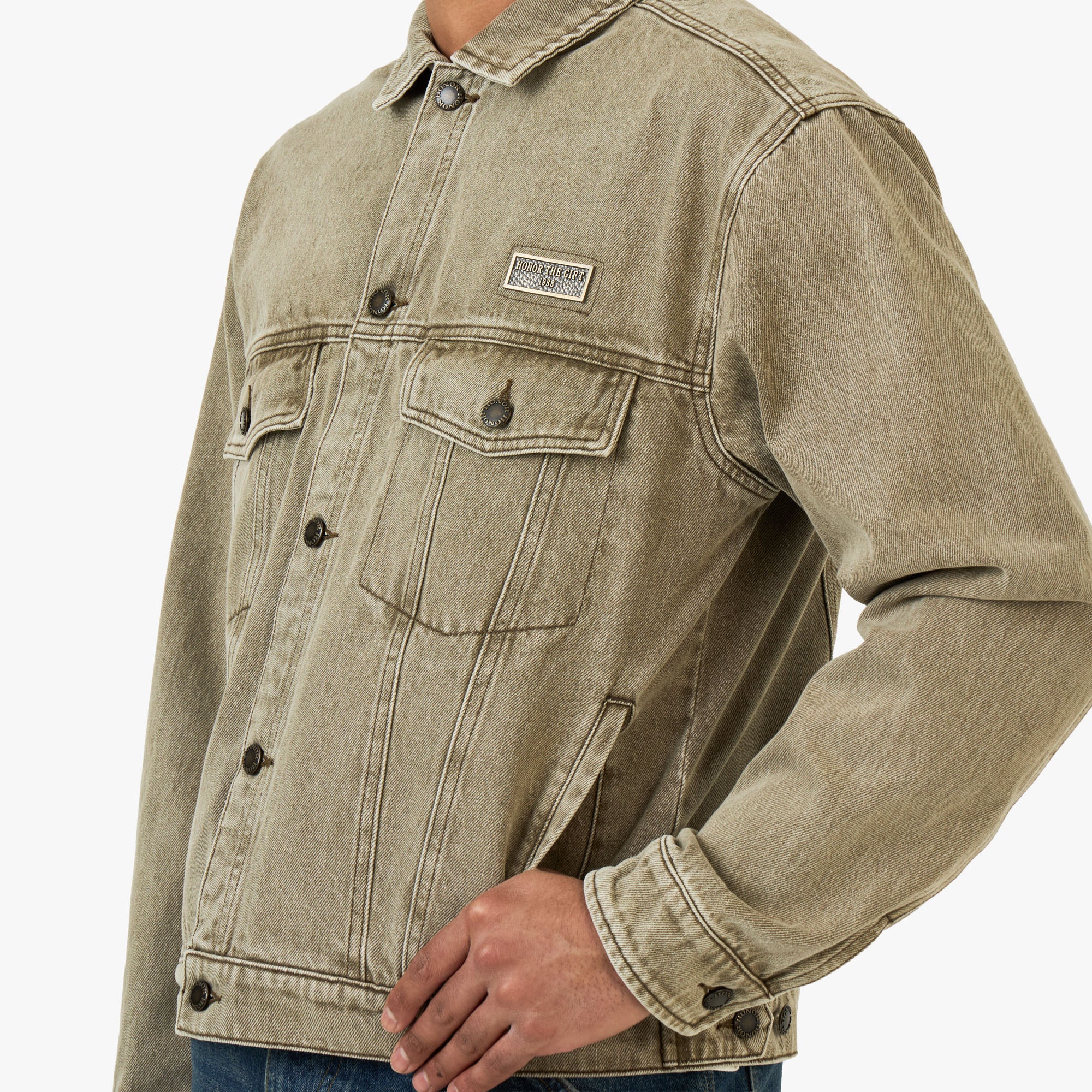 Honor The Gift Washed Twill Trucker Jacket / Taupe - Image 4