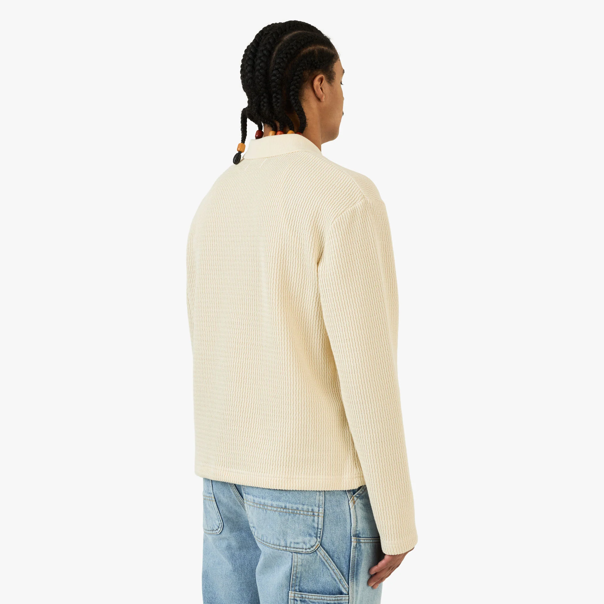 Honor The Gift Wavy Knit Longsleeve Polo / Bone - Image 3