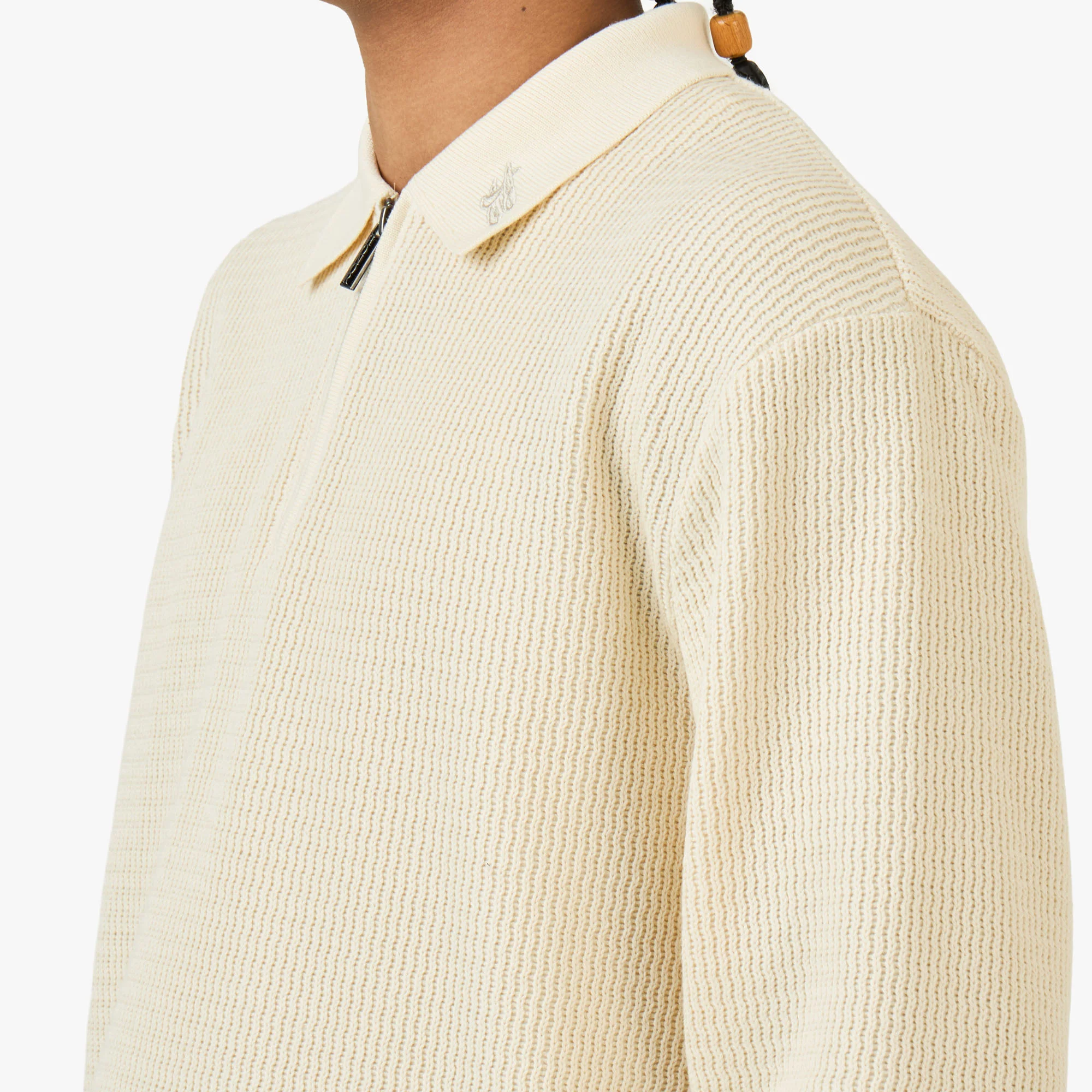 Honor The Gift Wavy Knit Longsleeve Polo / Bone - Image 4