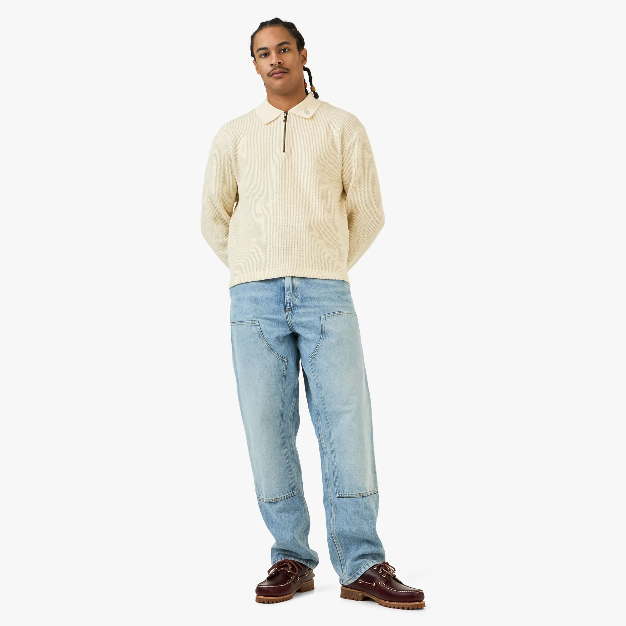 Honor The Gift Wavy Knit Longsleeve Polo / Bone - Image 6