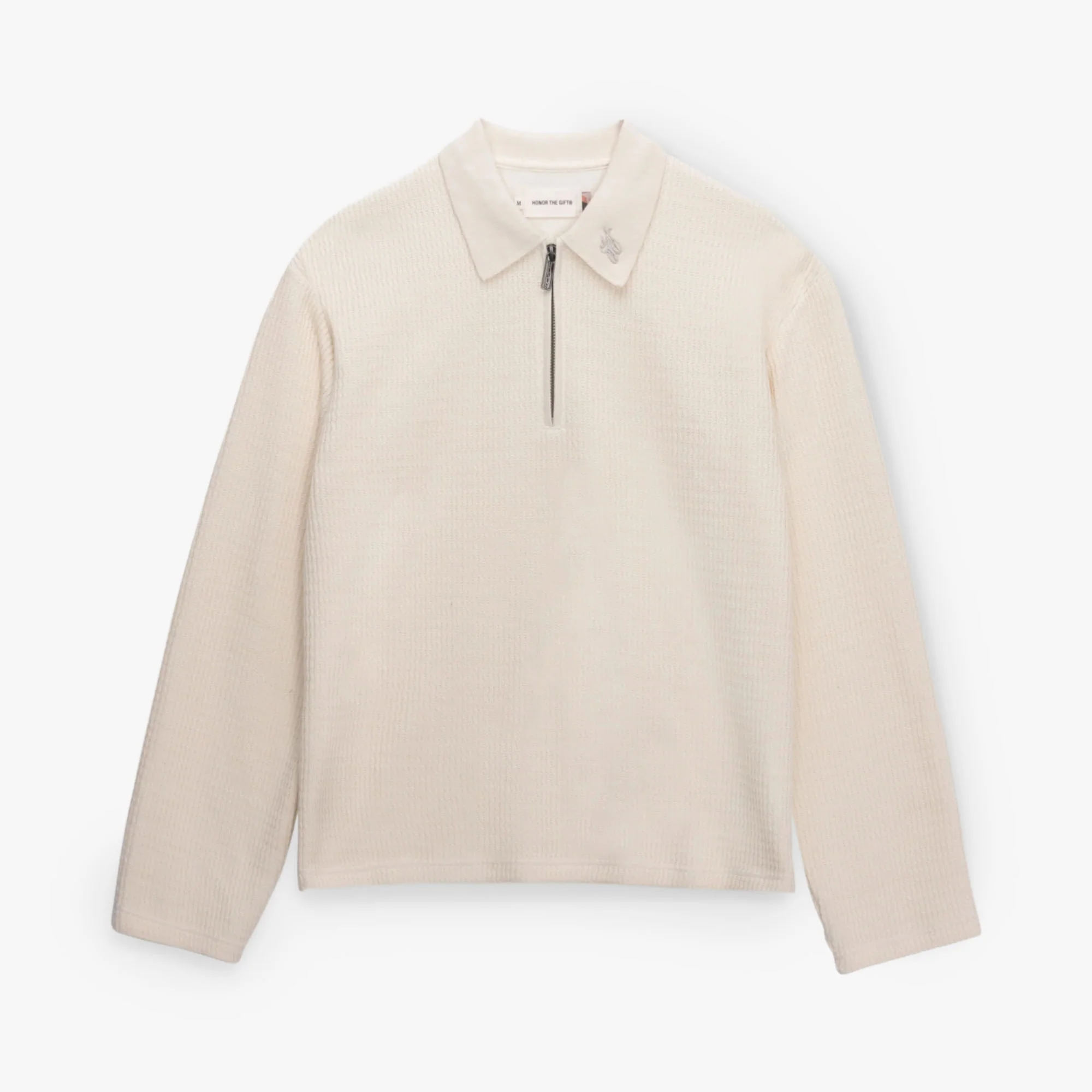 Honor The Gift Wavy Knit Longsleeve Polo / Bone - Image 7