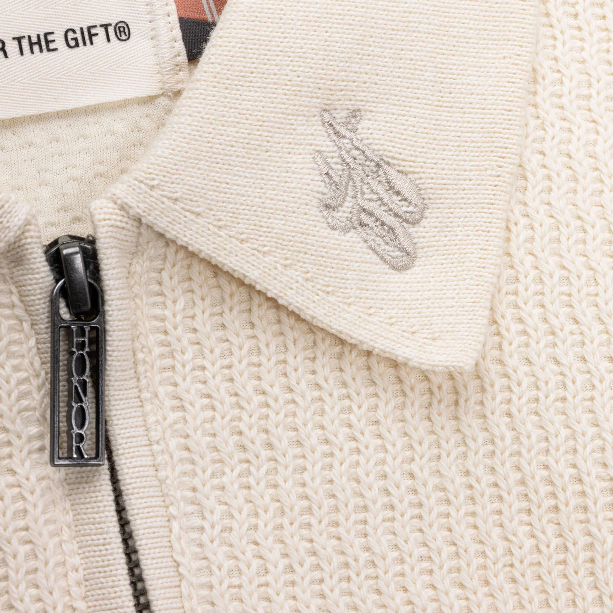 Honor The Gift Wavy Knit Longsleeve Polo / Bone - Image 9