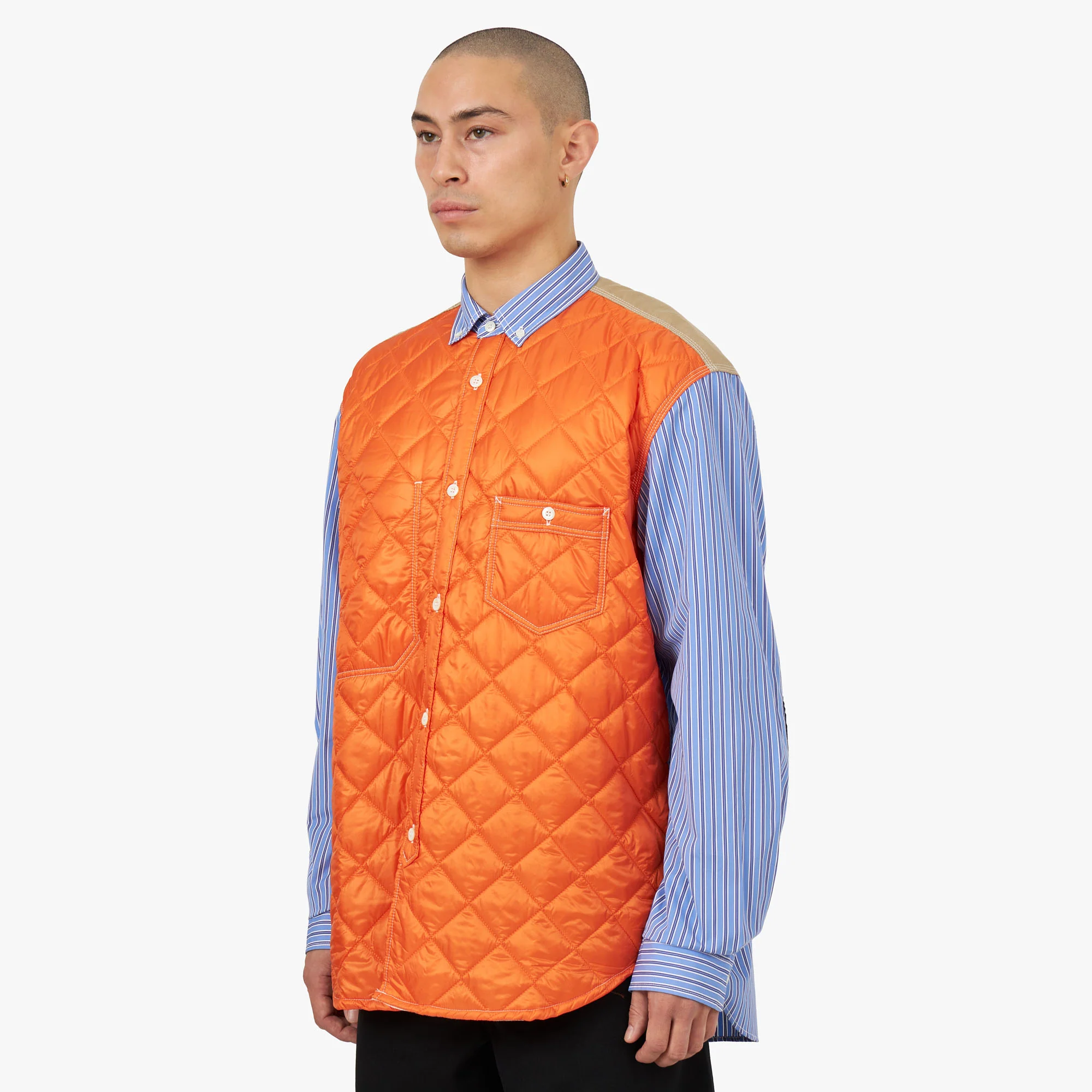 Junya Watanabe MAN Quilted Overshirt Blue / White - Orange - Image 2
