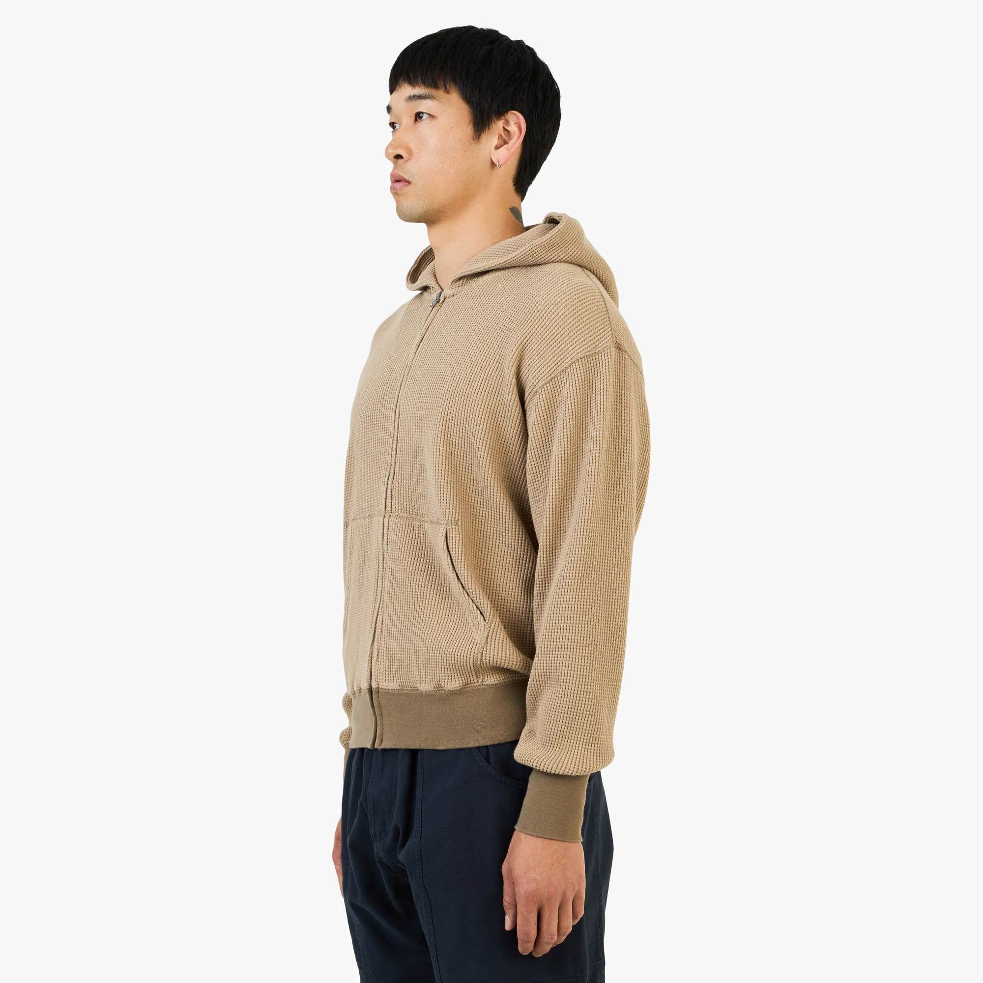 KHAKIS Waffle Full Zip Hoodie / Tan - Image 3