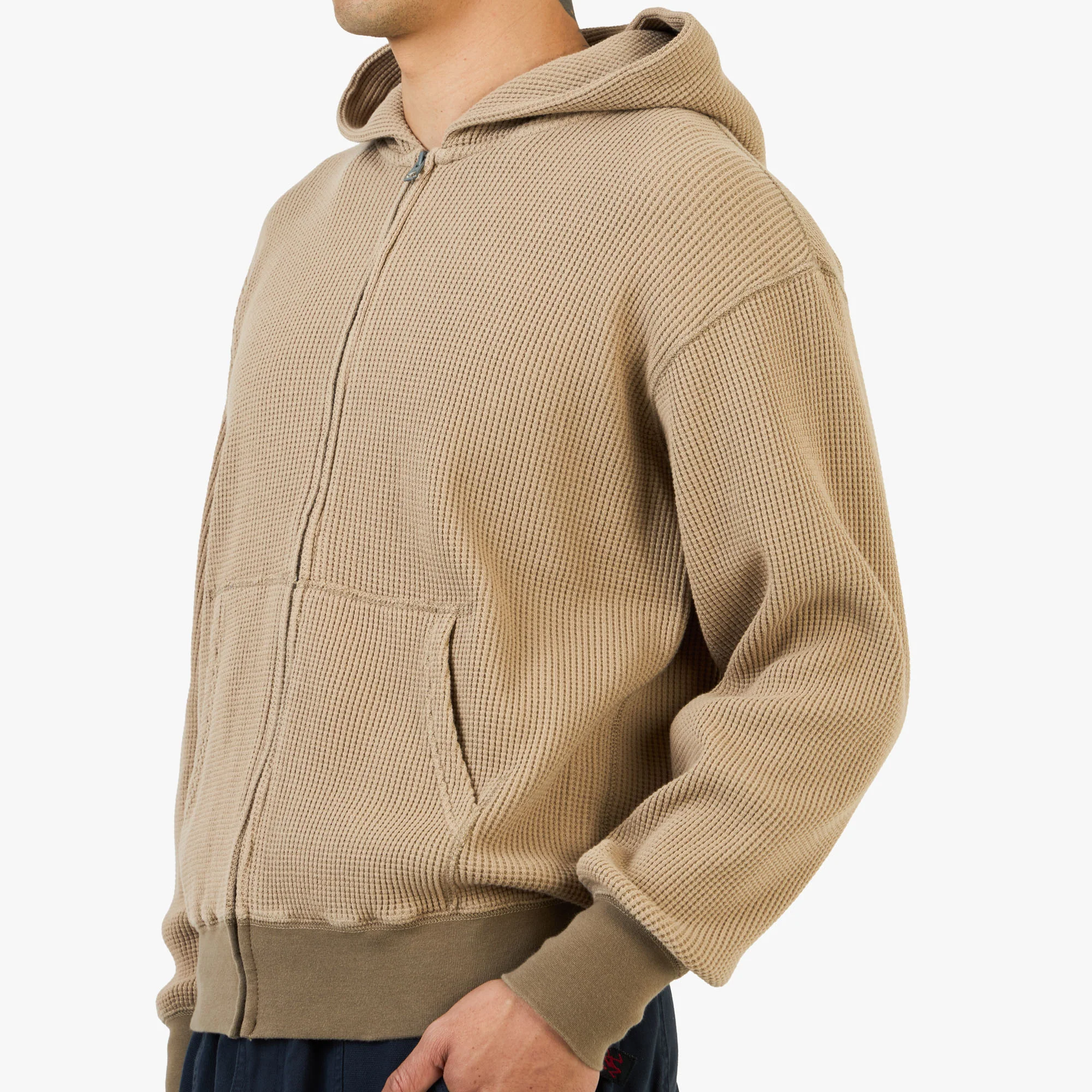 KHAKIS Waffle Full Zip Hoodie / Tan - Image 4