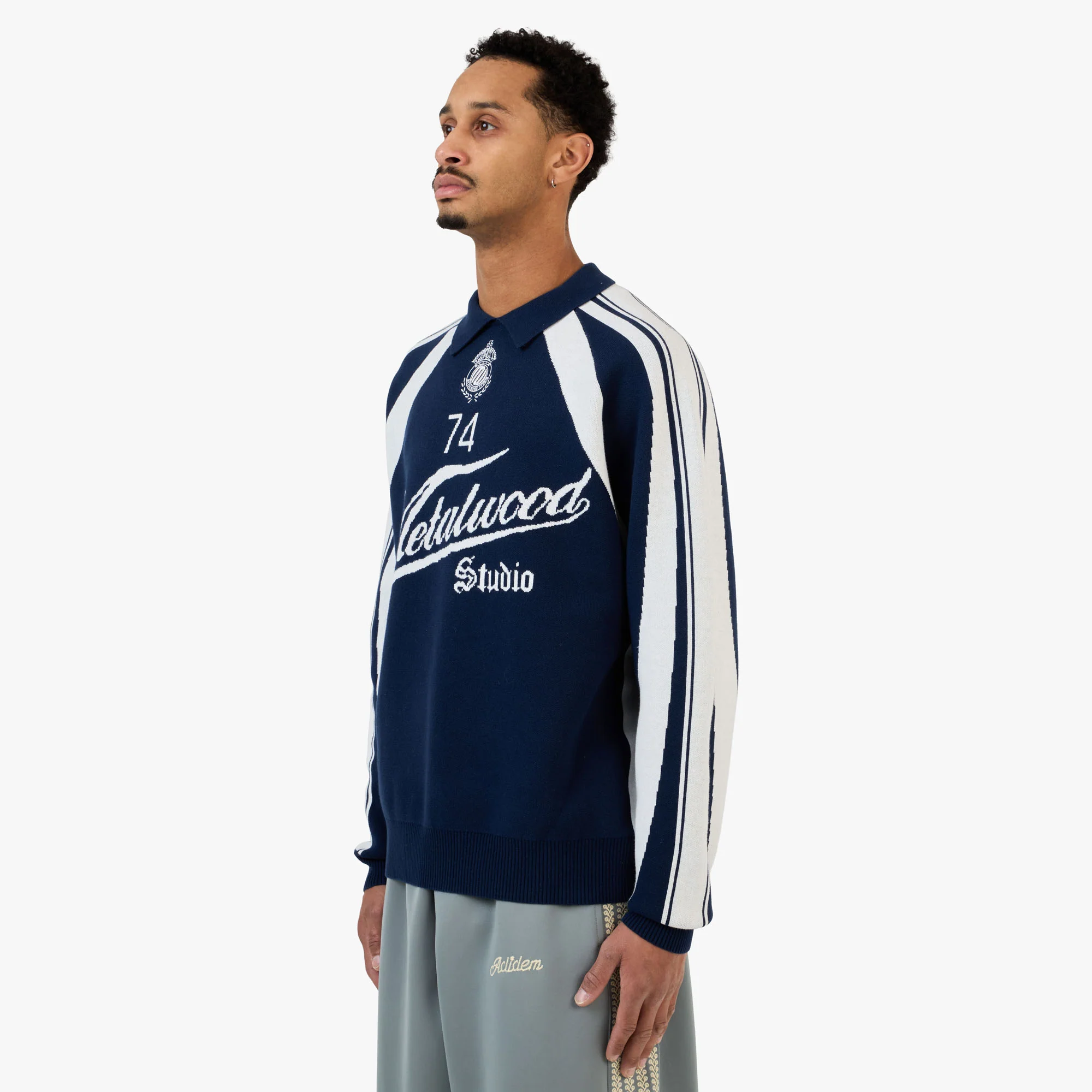 Metalwood Knit Football Top Navy - Image 2