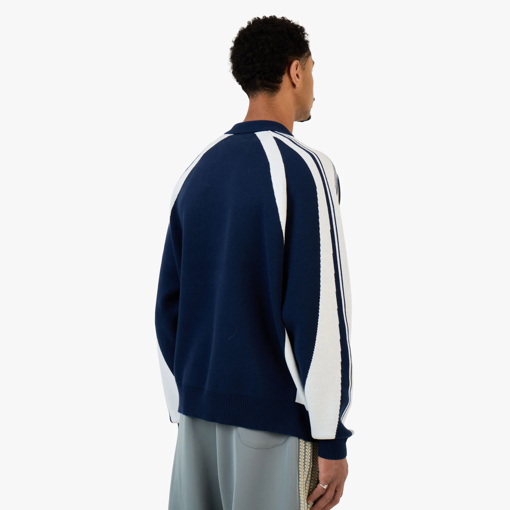 Metalwood Knit Football Top Navy - Image 3