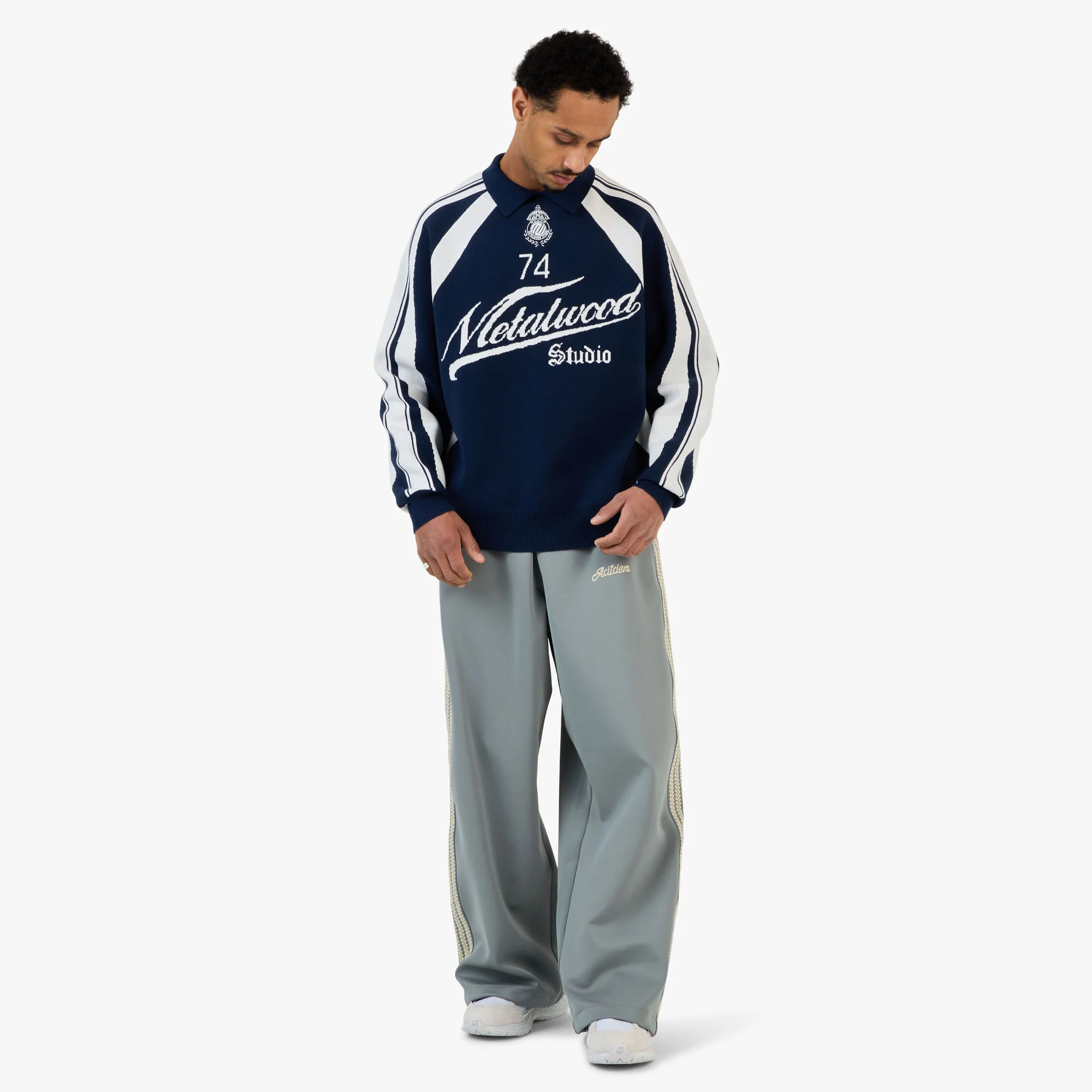 Metalwood Knit Football Top Navy - Image 6