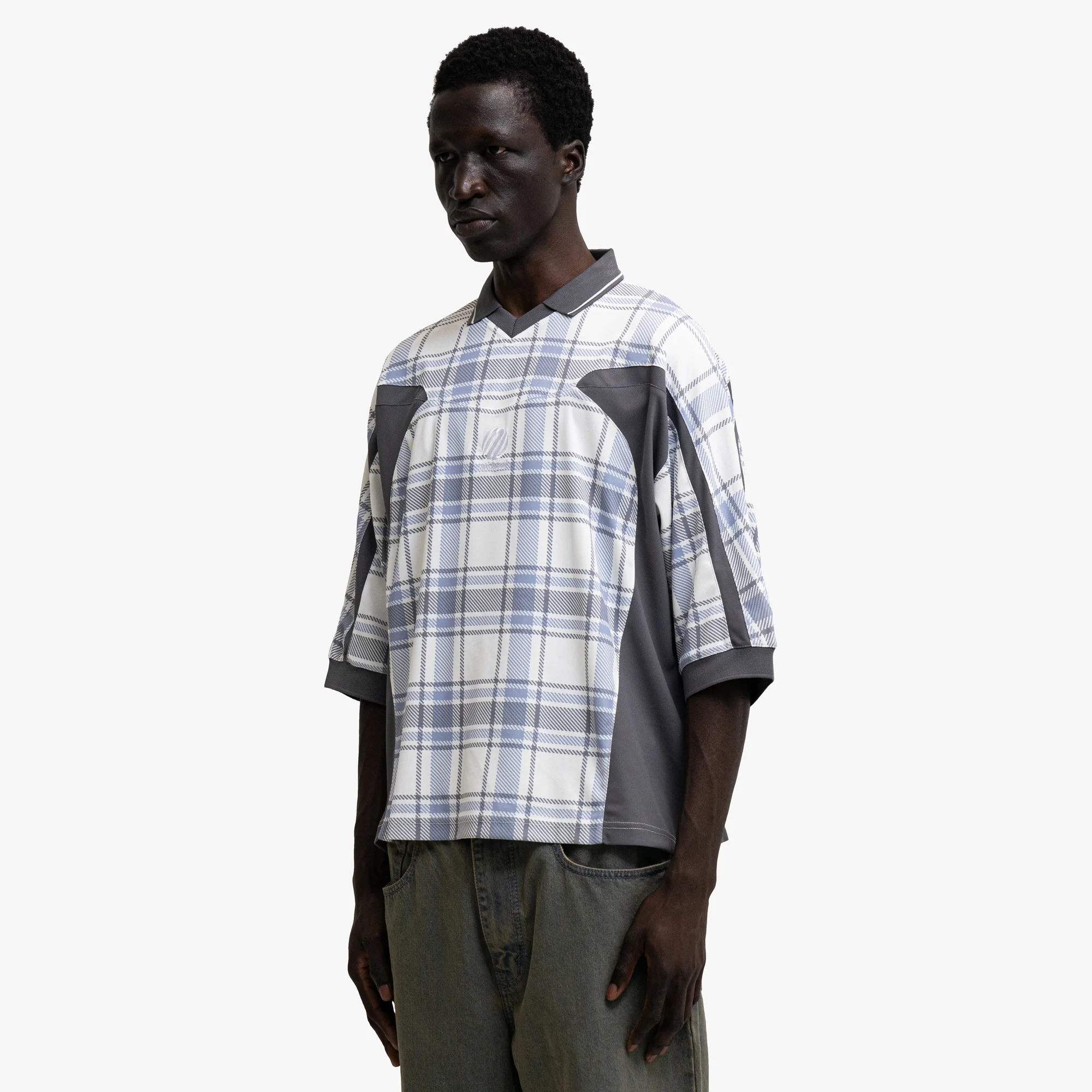 Metalwood Paneled 3/4 Sleeve Polo / Ice - Image 2