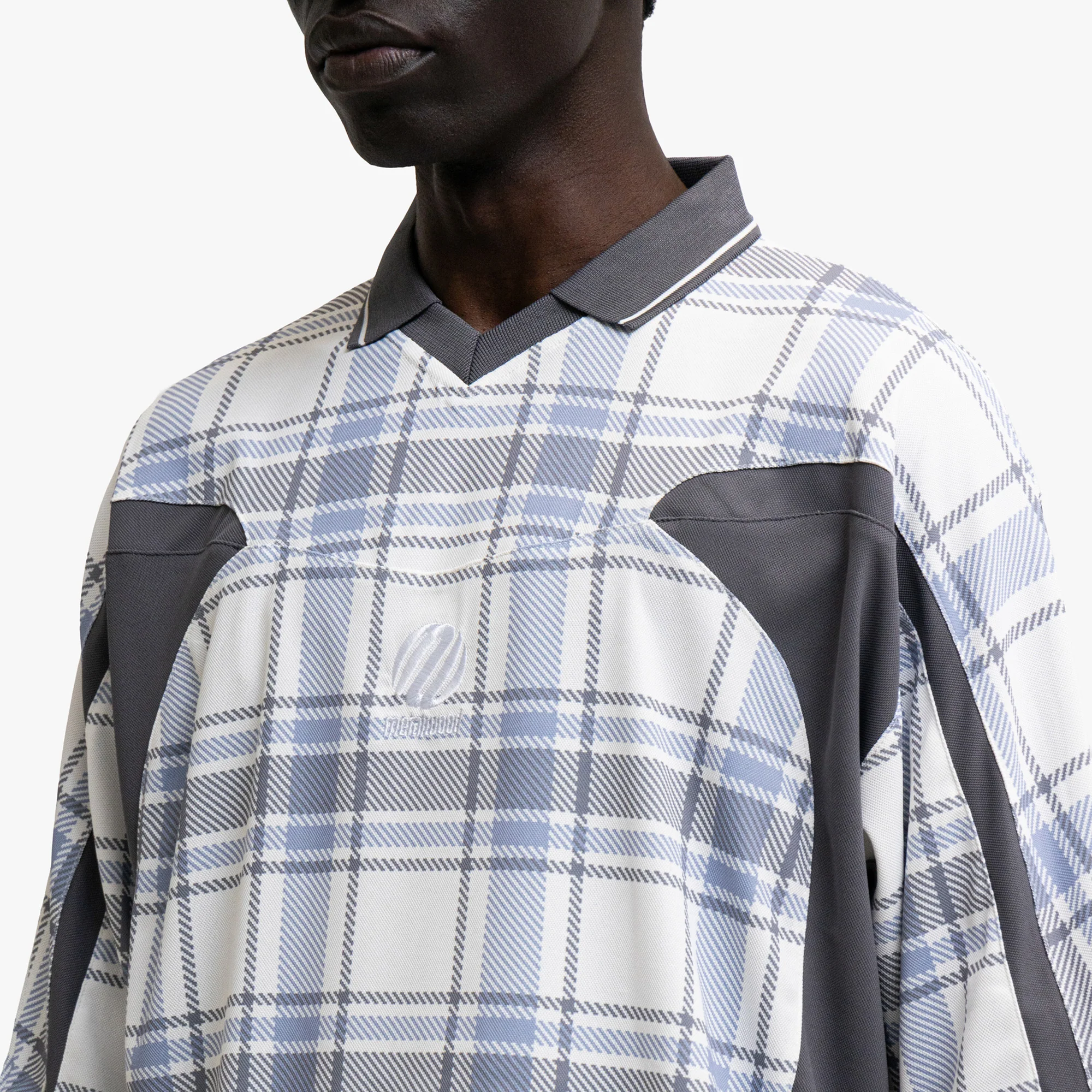 Metalwood Paneled 3/4 Sleeve Polo / Ice - Image 4