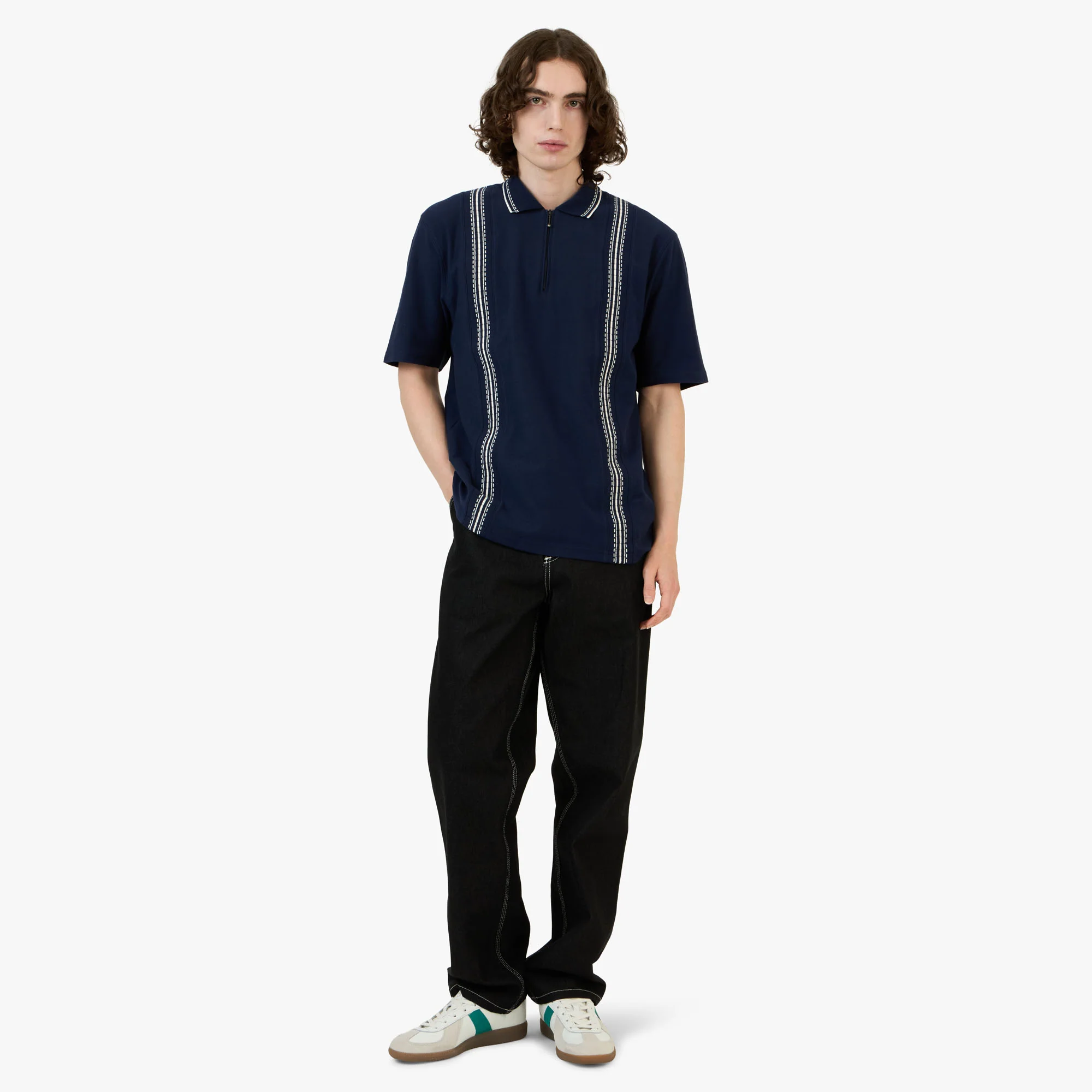 Palmes Panel Zip Polo / Navy - Image 6