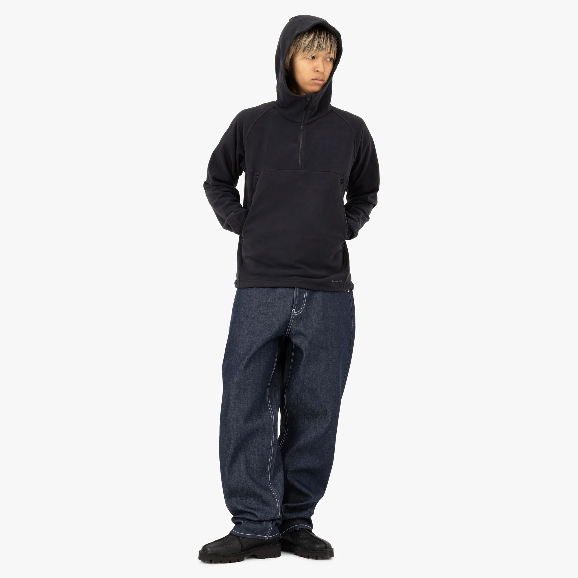 Snow Peak Micro Fleece Half Zip Hoodie / Black - Image 6