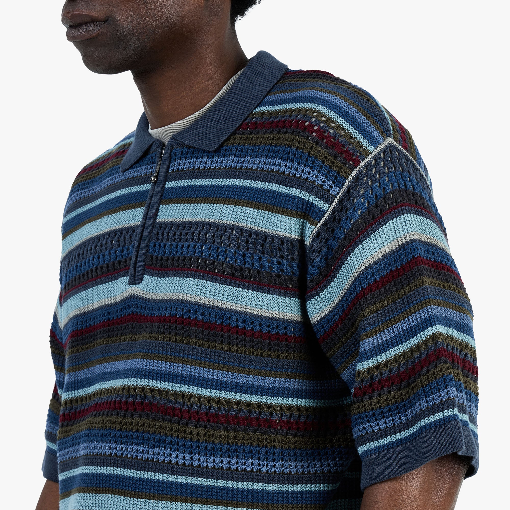 thisisneverthat Striped S/S Knit Polo / Dark Navy - Image 4