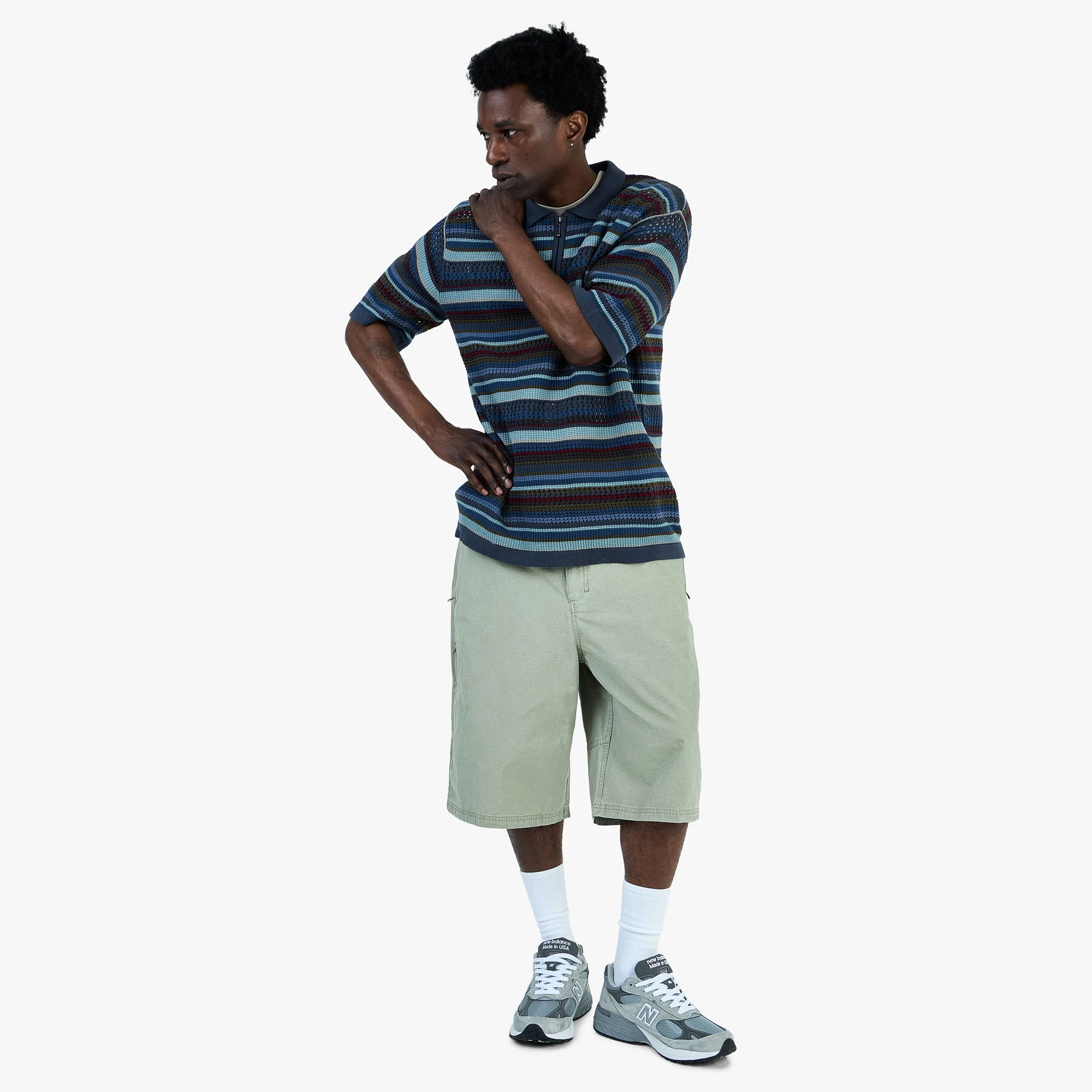 thisisneverthat Striped S/S Knit Polo / Dark Navy - Image 6