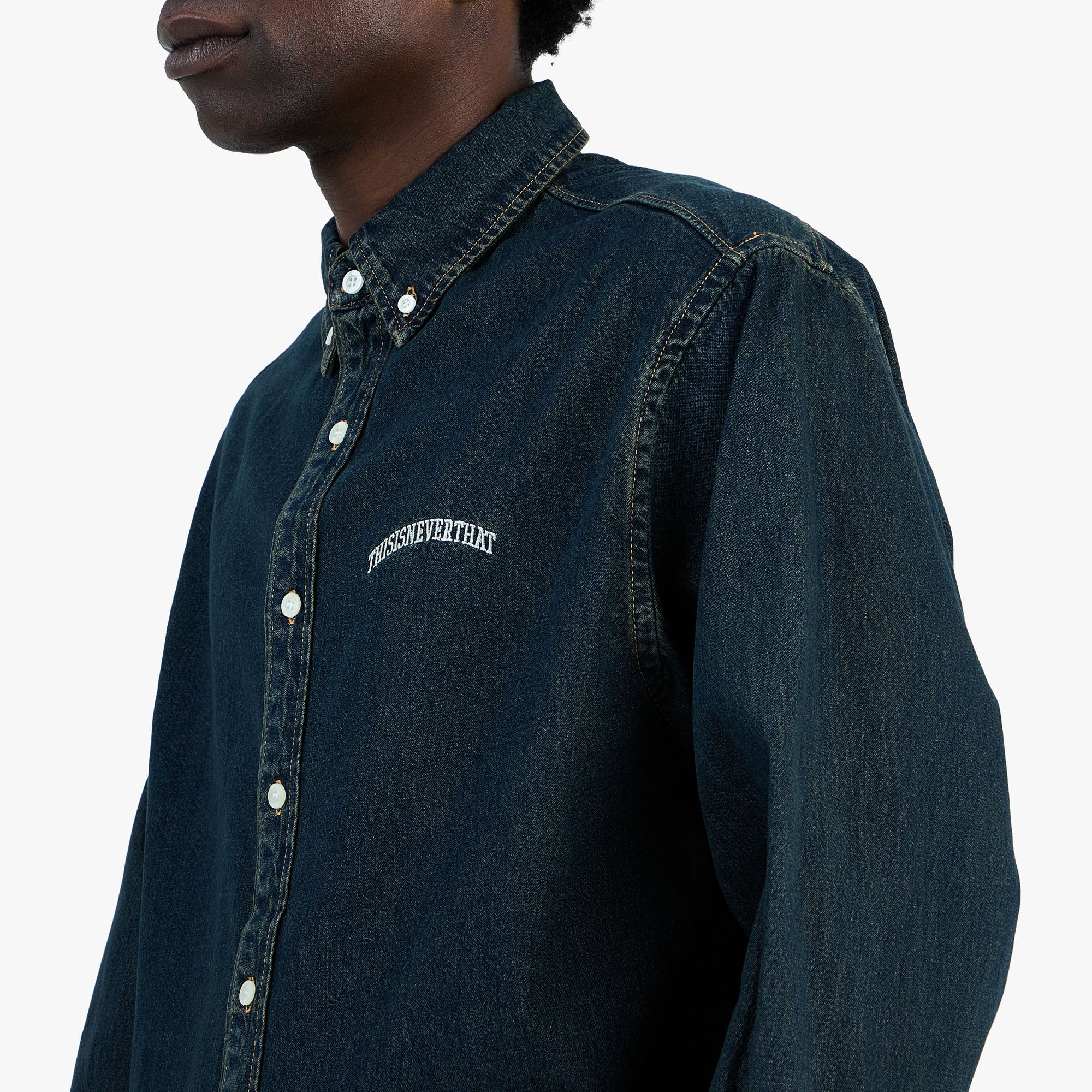 thisisneverthat Washed Denim Shirt Dusty Mud - Image 4