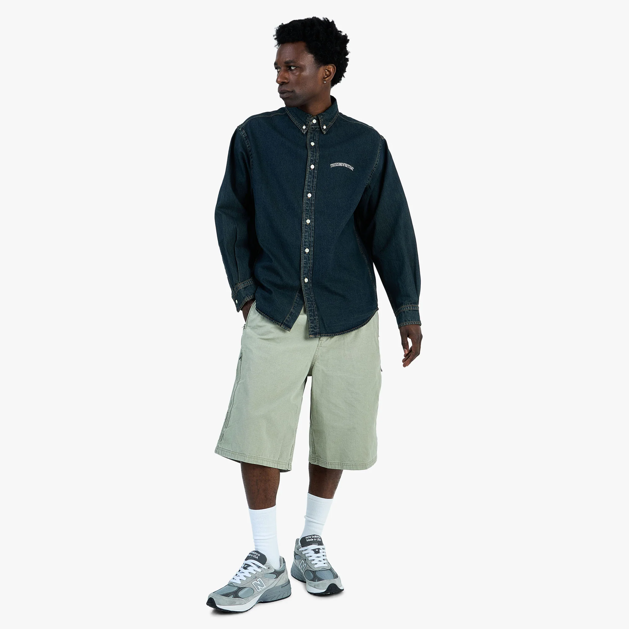 thisisneverthat Washed Denim Shirt Dusty Mud - Image 6